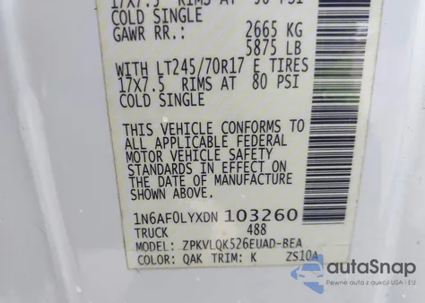 2013 Nissan Nv Cargo Nv2500 Hd S V8 from USA, damaged, VIN 1N6AF0LYXDN103260